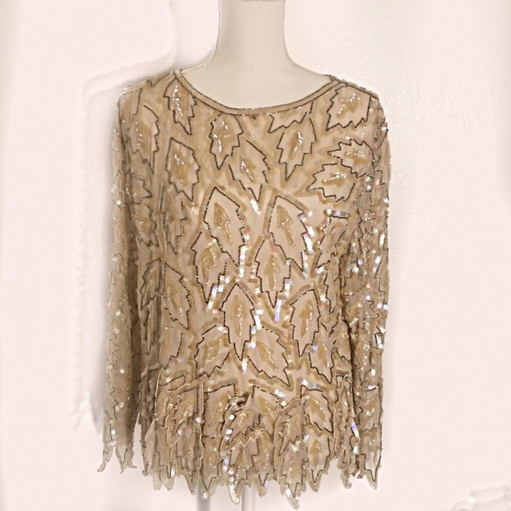Vintage Falling Leave Sequin Top